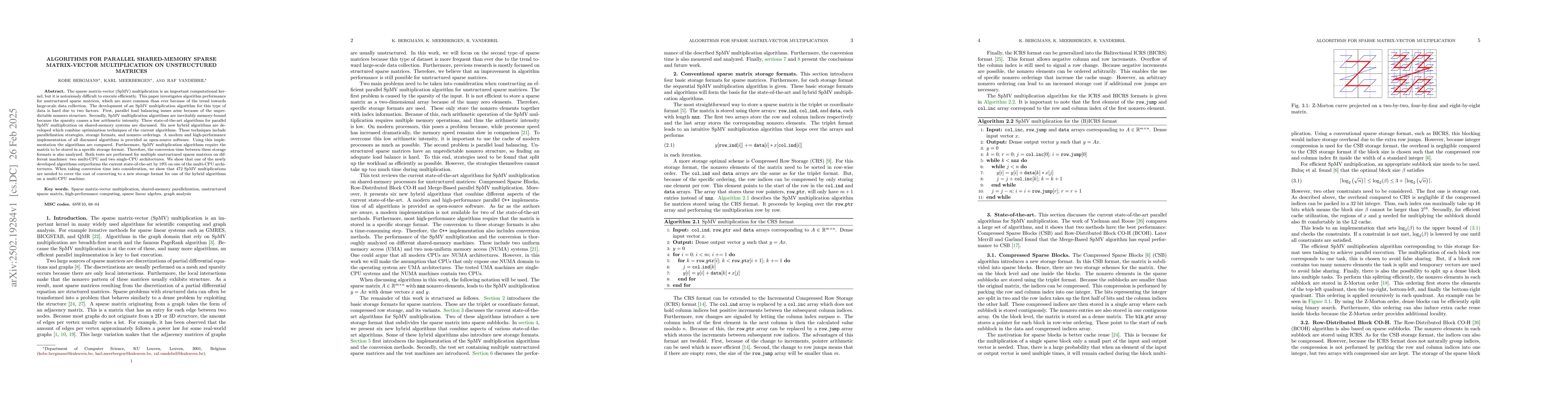 Thumbnail for Algorithms for Parallel Shared-Memory Sparse Matrix-Vector
  Multiplication on Unstructured Matrices