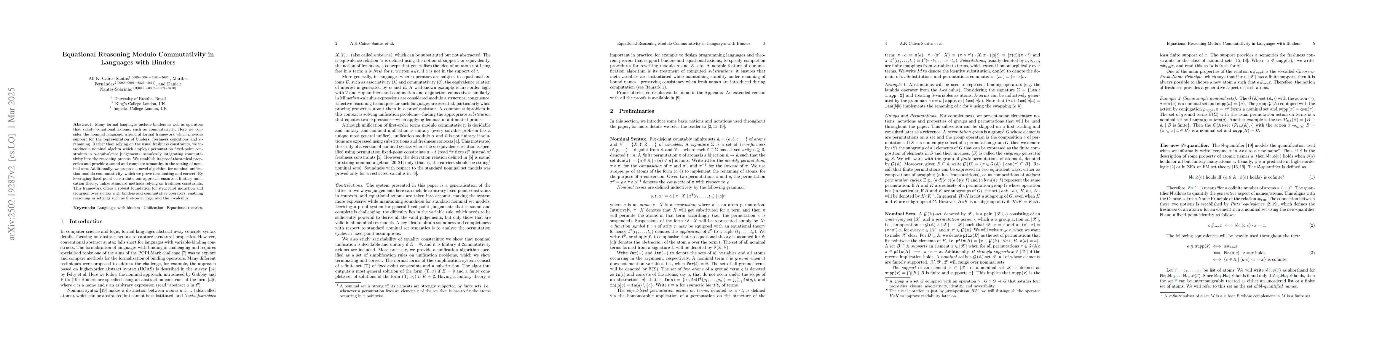 Thumbnail for Equational Reasoning Modulo Commutativity in Languages with Binders
  (Extended Version)