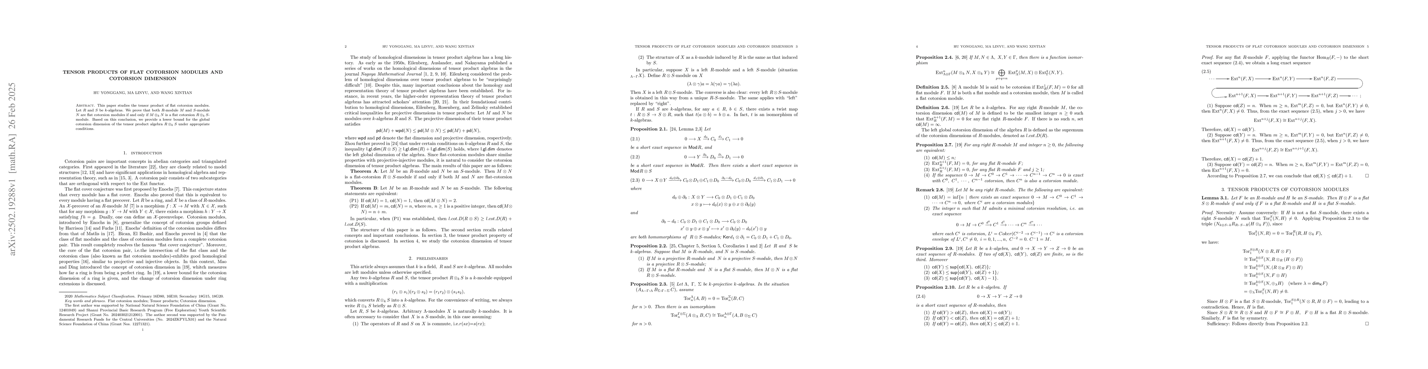 Thumbnail for Tensor Products of Flat Cotorsion Modules and Cotorsion Dimension