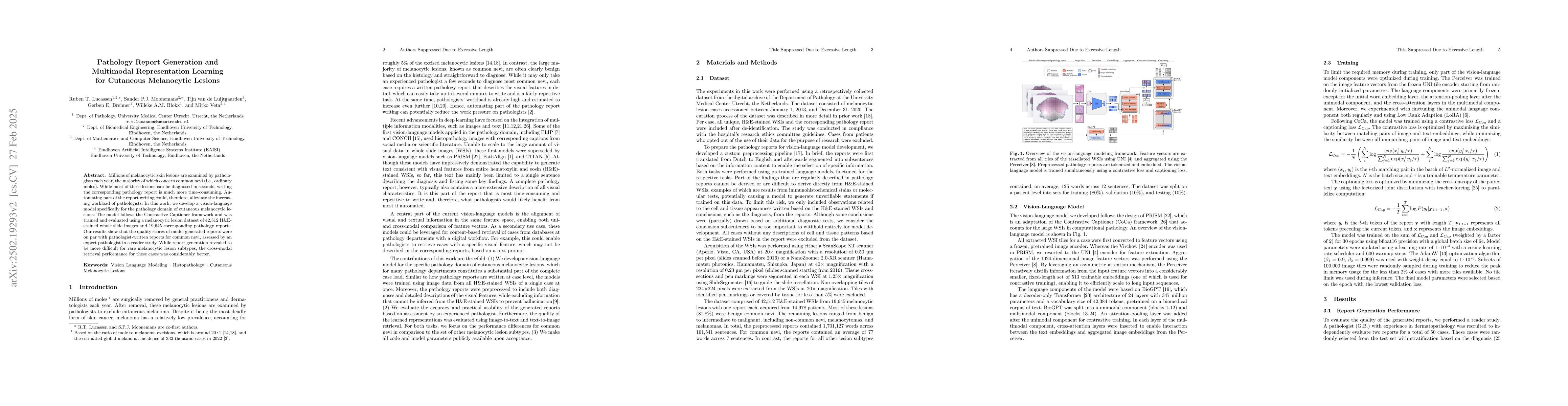 Thumbnail for Pathology Report Generation and Multimodal Representation Learning for
  Cutaneous Melanocytic Lesions