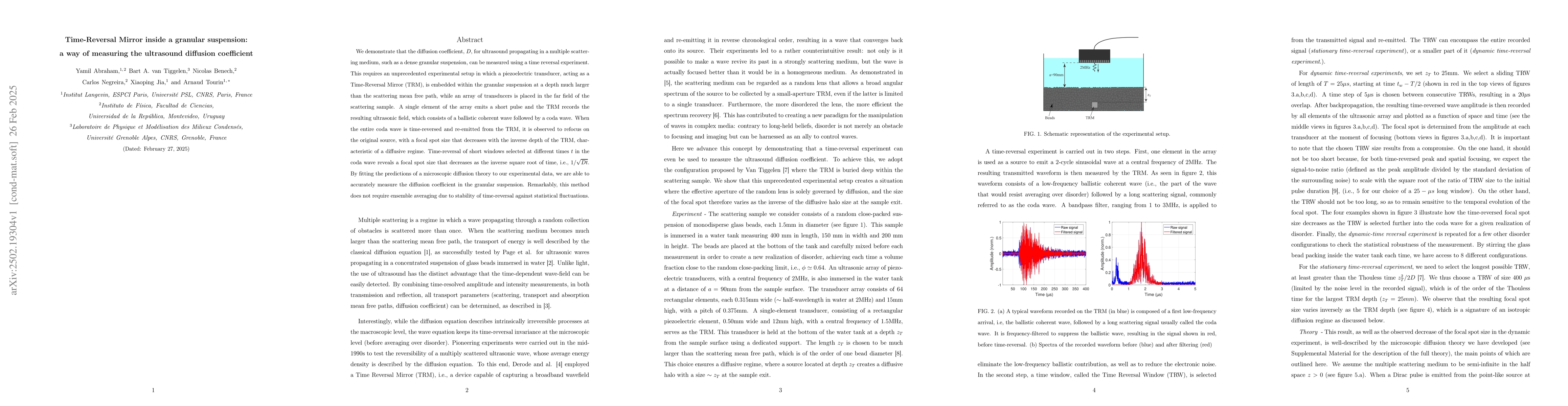 Thumbnail for Time-Reversal Mirror inside a granular suspension: a way of measuring
  the ultrasound diffusion coefficient