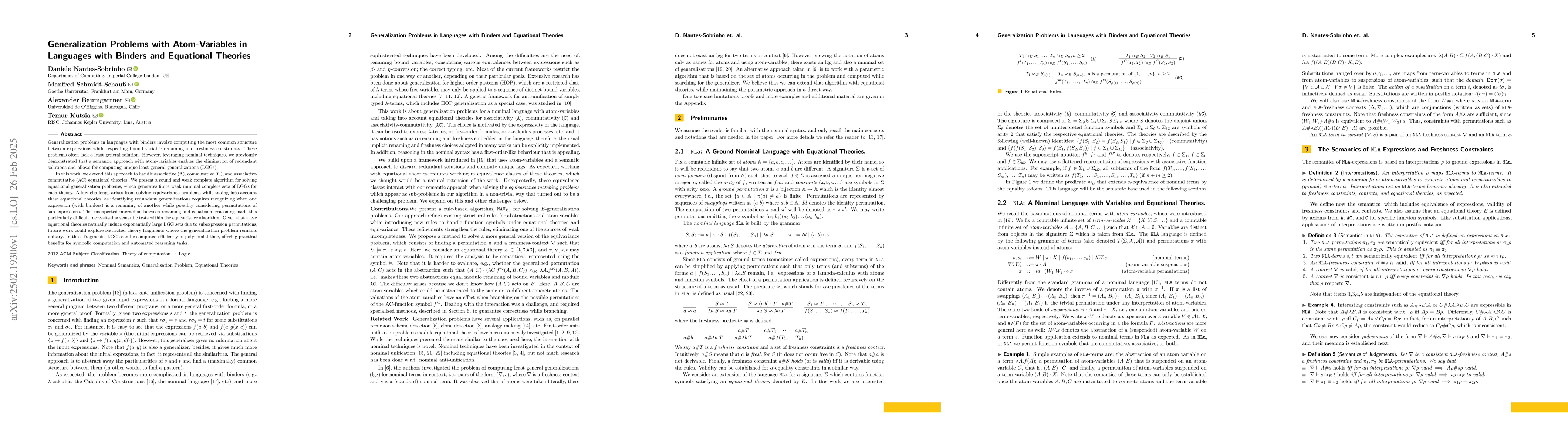 Thumbnail for Generalization Problems with Atom-Variables in Languages with Binders
  and Equational Theories