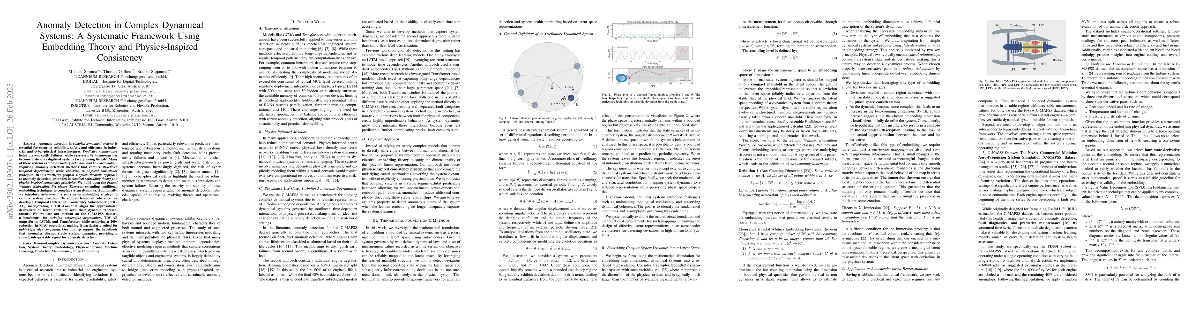 Thumbnail for Anomaly Detection in Complex Dynamical Systems: A Systematic Framework
  Using Embedding Theory and Physics-Inspired Consistency