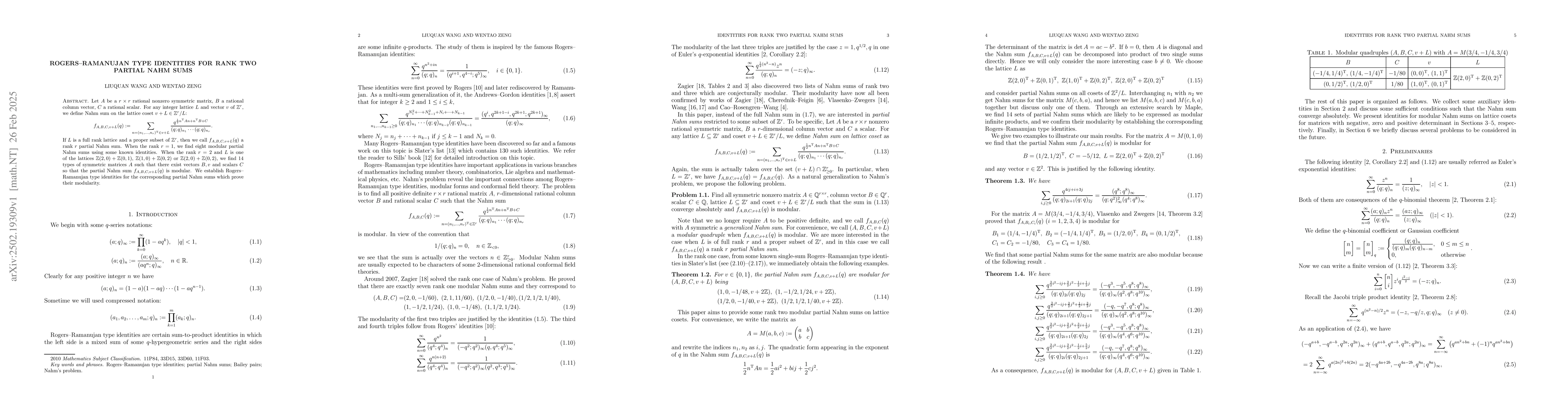 Thumbnail for Rogers--Ramanujan Type Identities for Rank Two Partial Nahm Sums