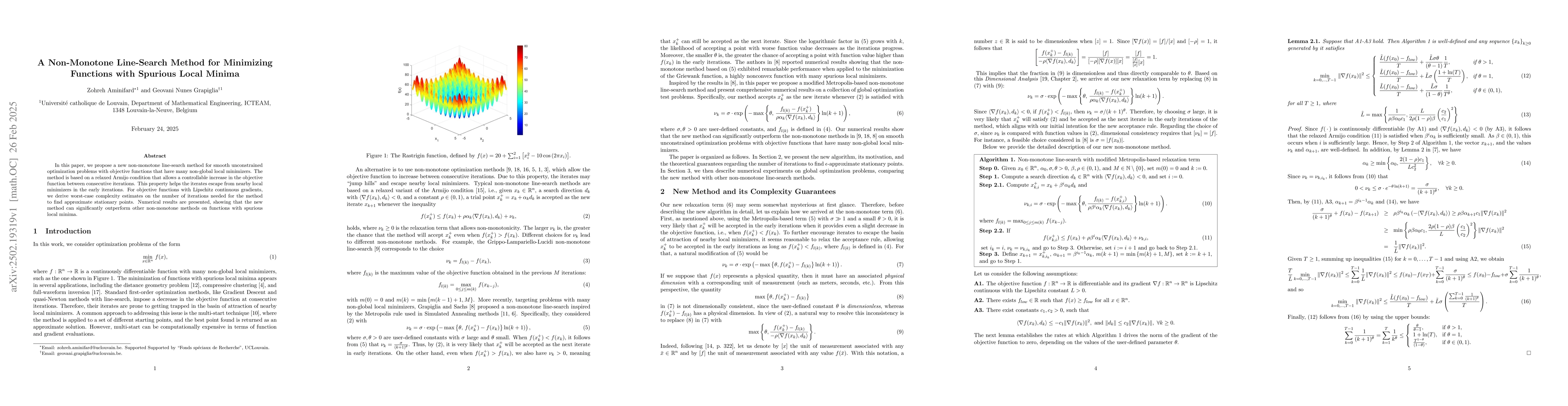 Thumbnail for A Non-Monotone Line-Search Method for Minimizing Functions with Spurious
  Local Minima
