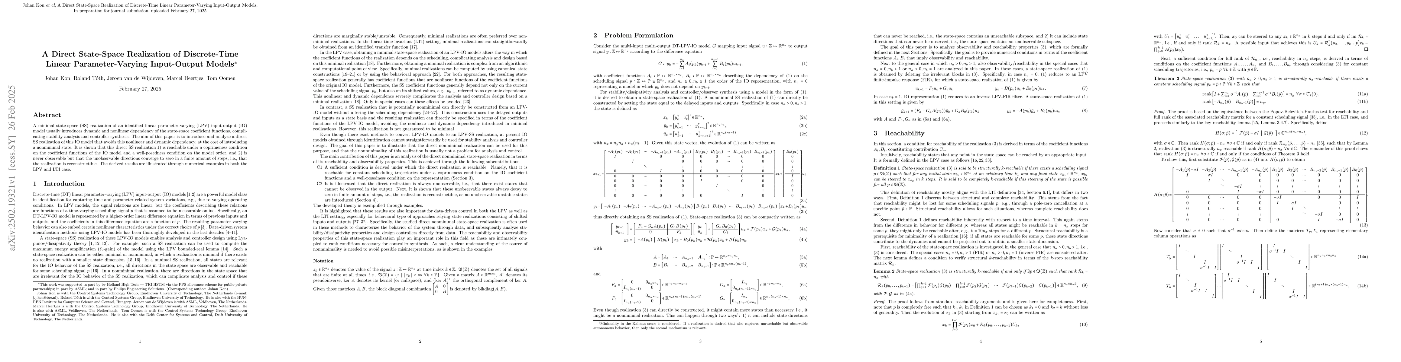 Thumbnail for A Direct State-Space Realization of Discrete-Time Linear
  Parameter-Varying Input-Output Models