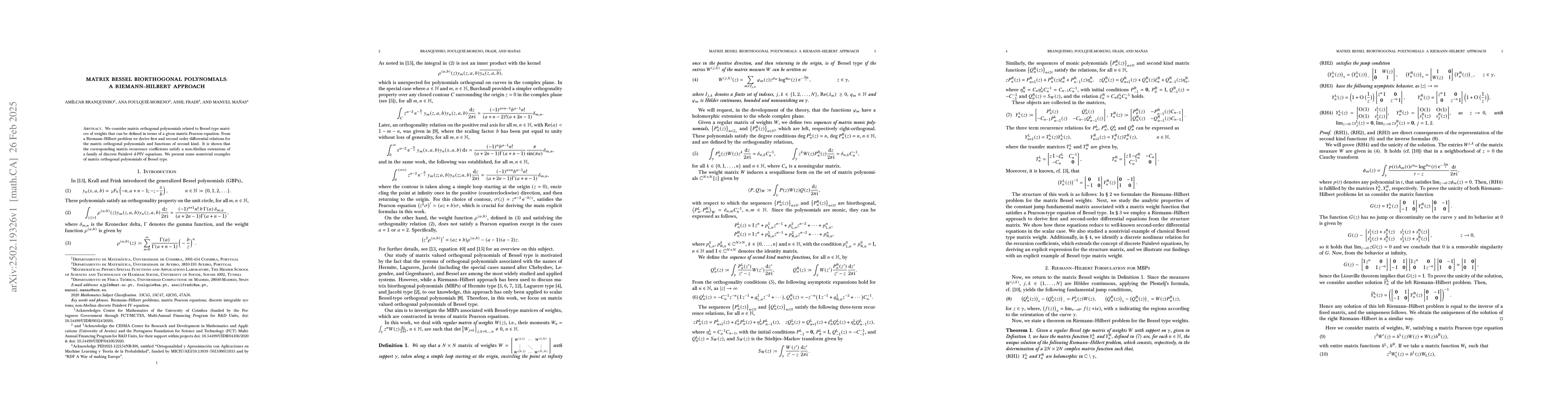 Thumbnail for Matrix Bessel Biorthogonal Polynomials: A Riemann-Hilbert approach