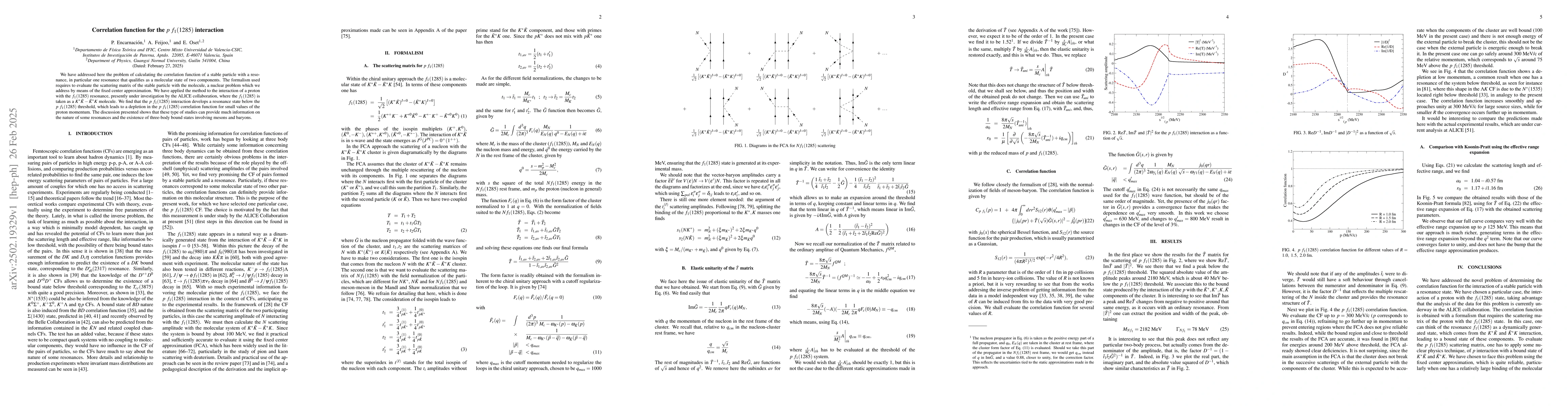 Thumbnail for Correlation function for the $p ~f_1(1285)$ interaction