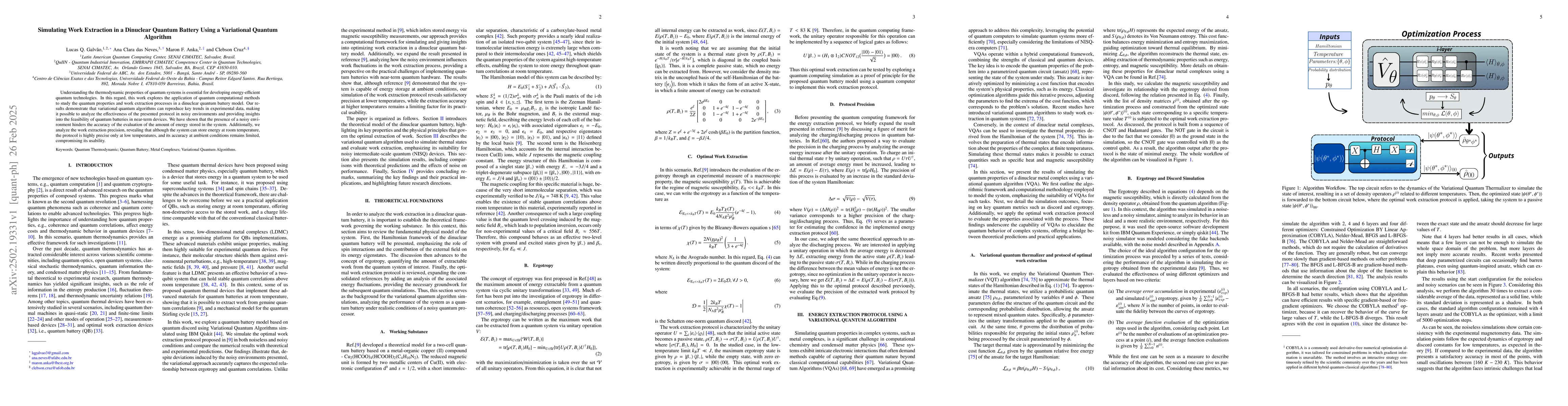 Thumbnail for Simulating Work Extraction in a Dinuclear Quantum Battery Using a
  Variational Quantum Algorithm