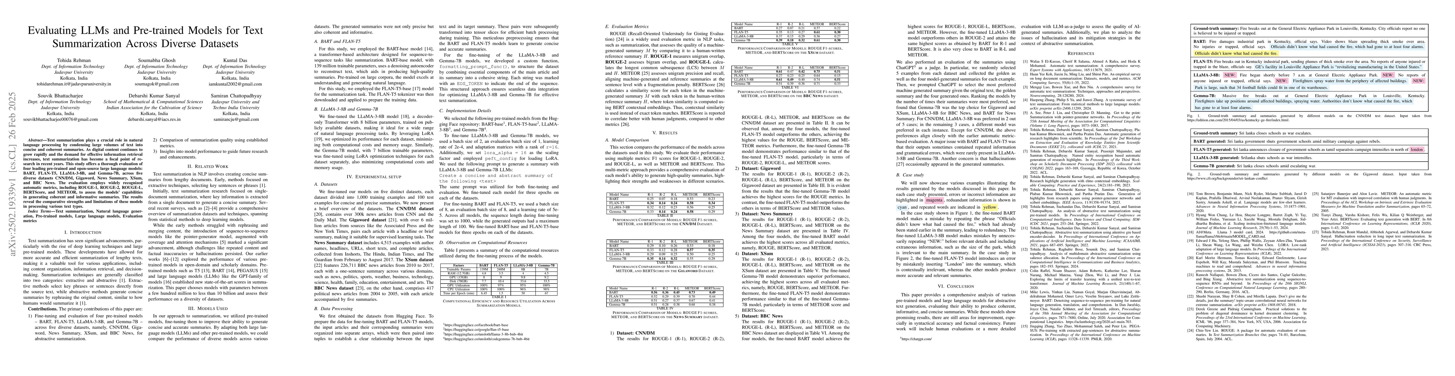 Thumbnail for Evaluating LLMs and Pre-trained Models for Text Summarization Across
  Diverse Datasets