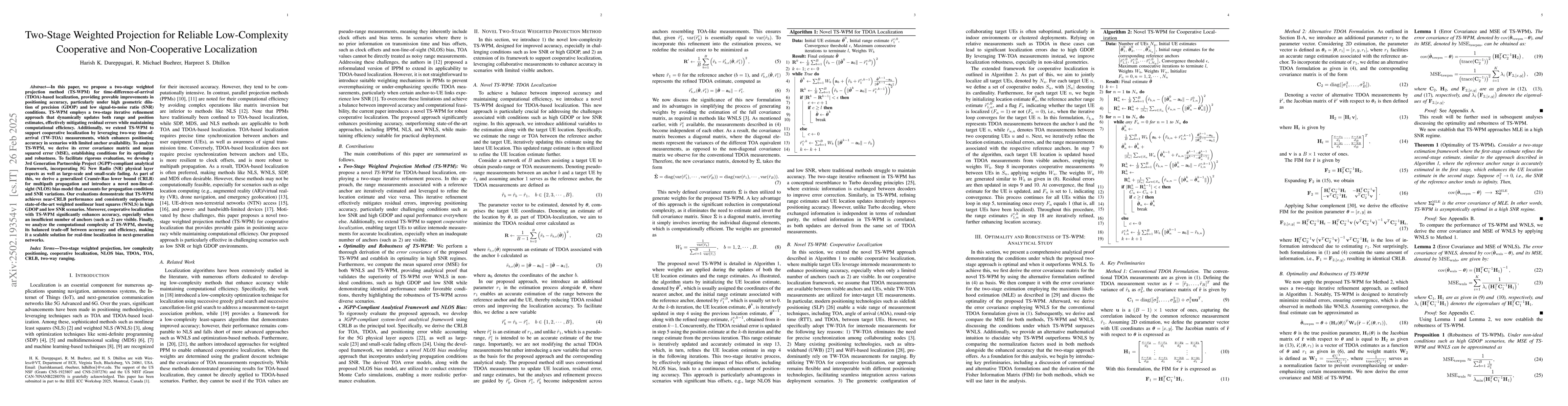 Thumbnail for Two-Stage Weighted Projection for Reliable Low-Complexity Cooperative
  and Non-Cooperative Localization