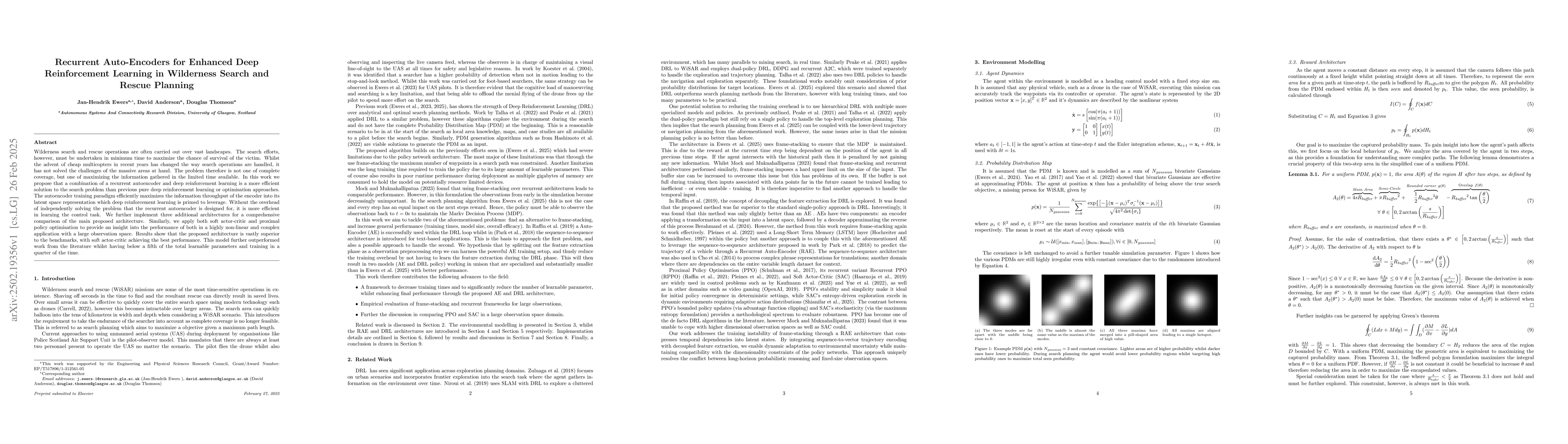 Thumbnail for Recurrent Auto-Encoders for Enhanced Deep Reinforcement Learning in
  Wilderness Search and Rescue Planning