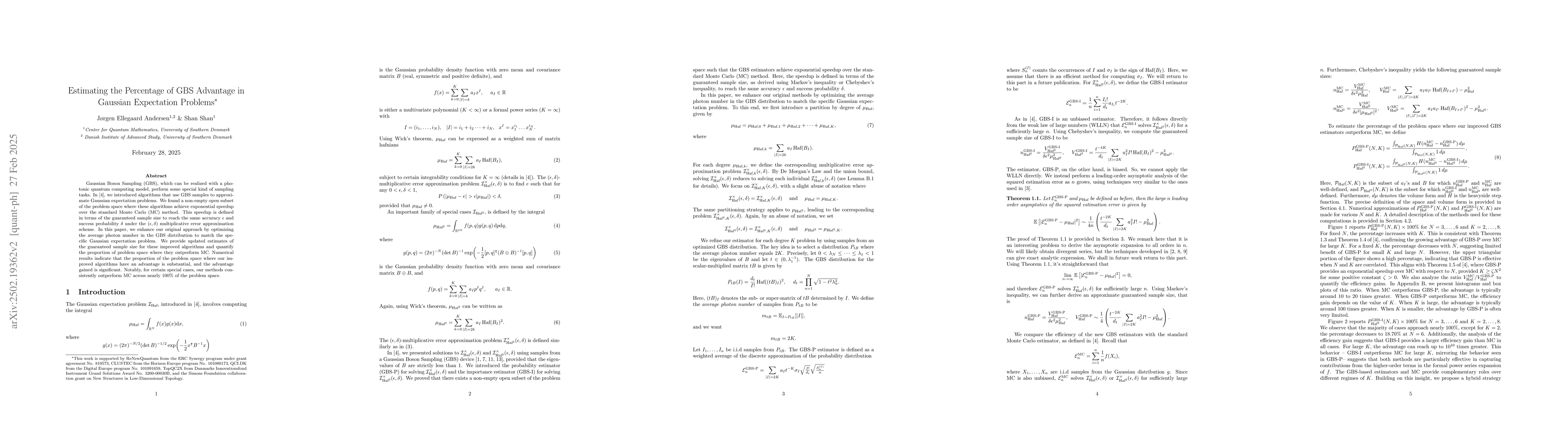 Thumbnail for Estimating the Percentage of GBS Advantage in Gaussian Expectation
  Problems