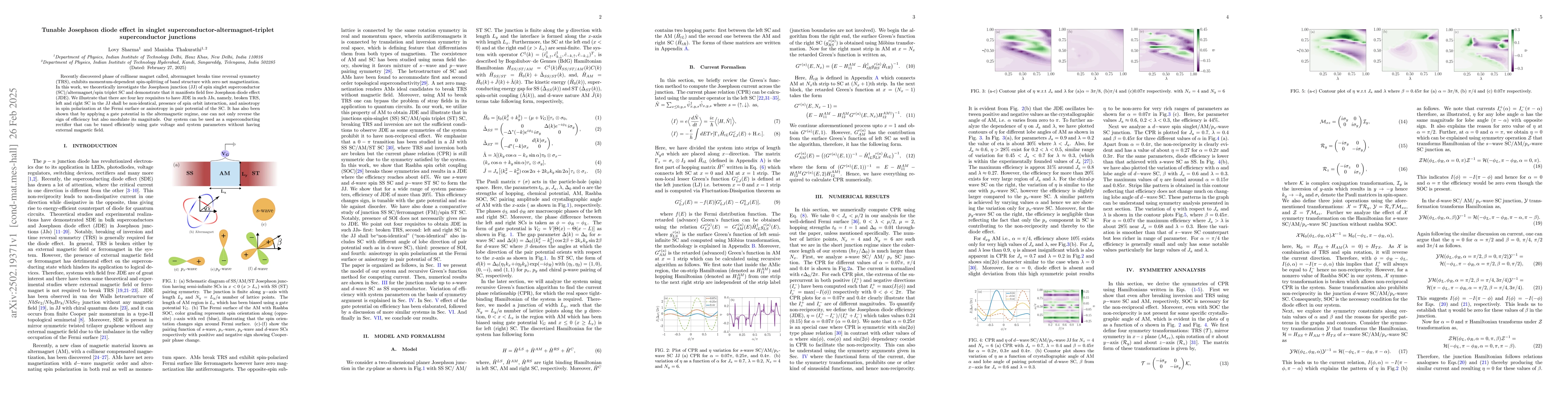 Thumbnail for Tunable Josephson diode effect in singlet
  superconductor-altermagnet-triplet superconductor junctions