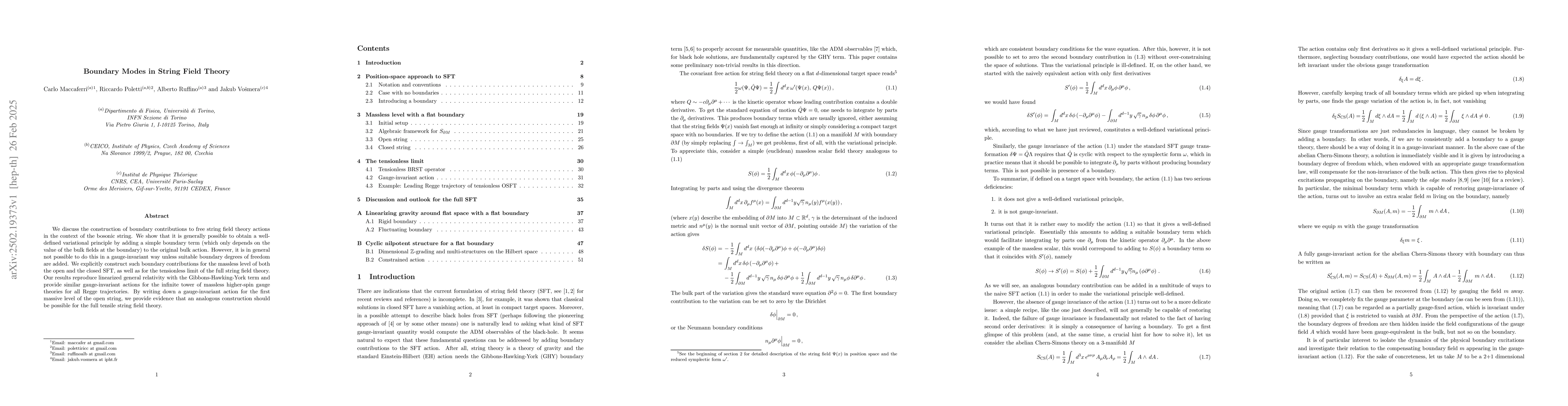 Thumbnail for Boundary Modes in String Field Theory