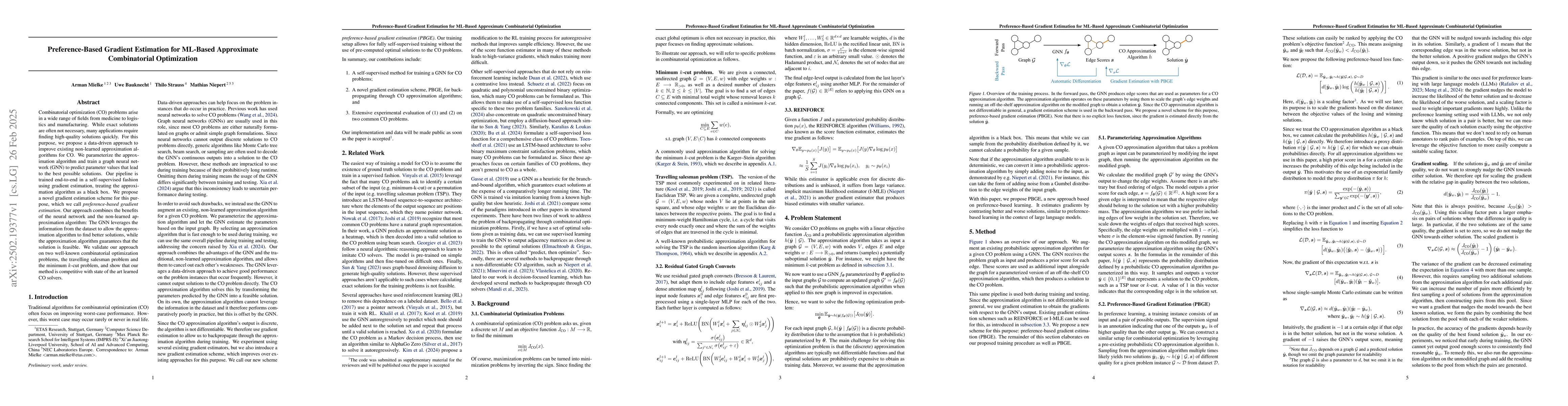 Thumbnail for Preference-Based Gradient Estimation for ML-Based Approximate
  Combinatorial Optimization