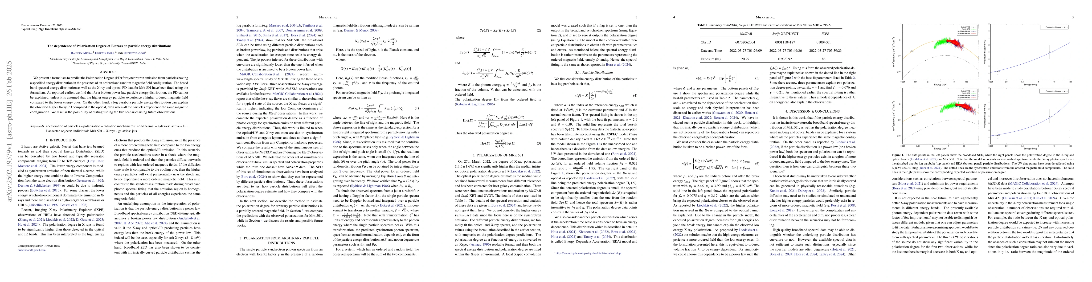 Thumbnail for The dependence of Polarization Degree of Blazars on particle energy
  distributions