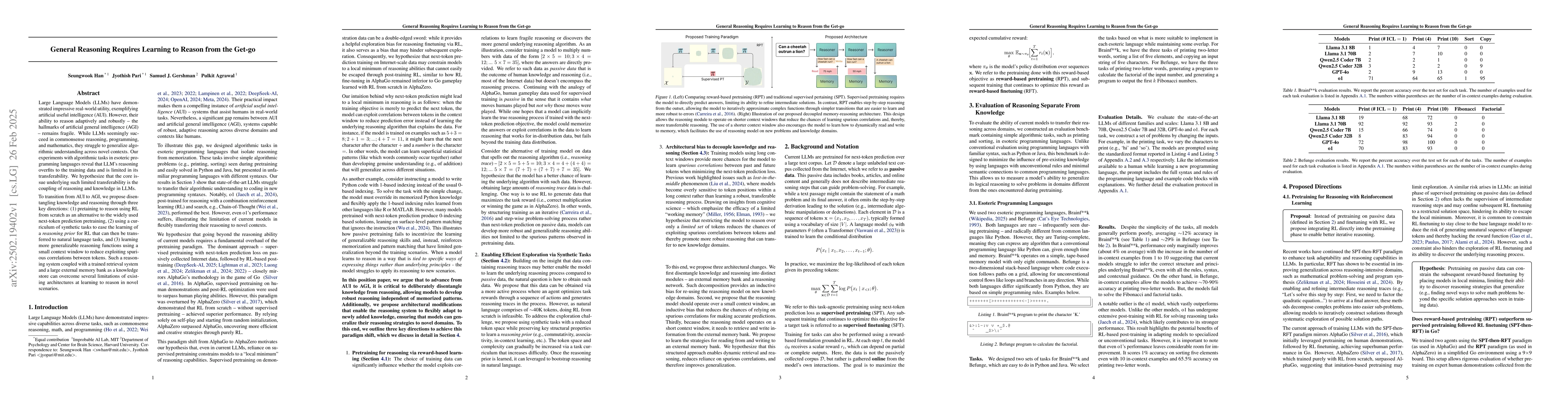 Thumbnail for General Reasoning Requires Learning to Reason from the Get-go