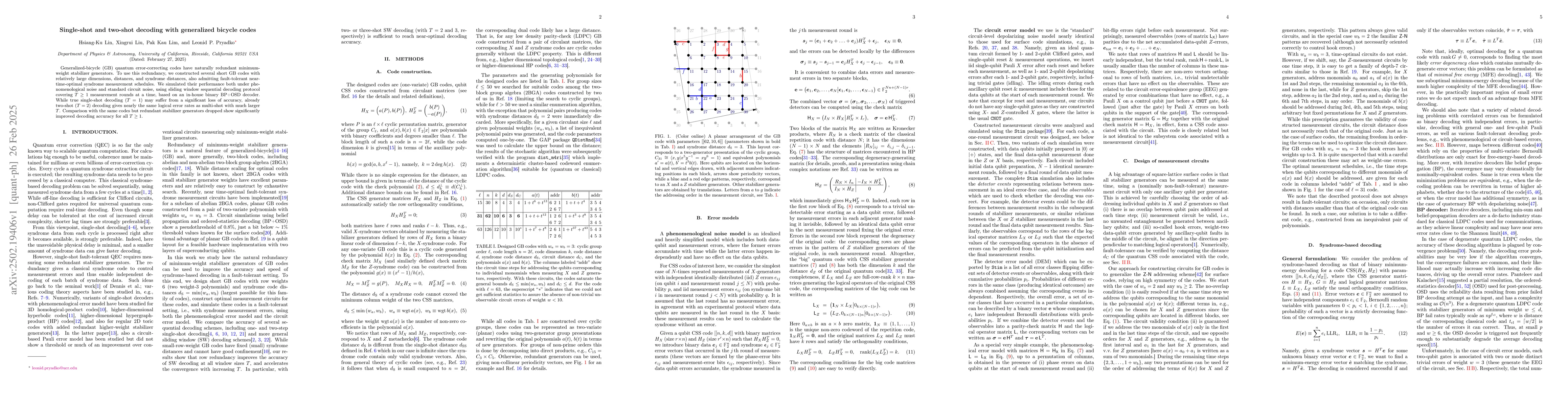 Thumbnail for Single-shot and two-shot decoding with generalized bicycle codes