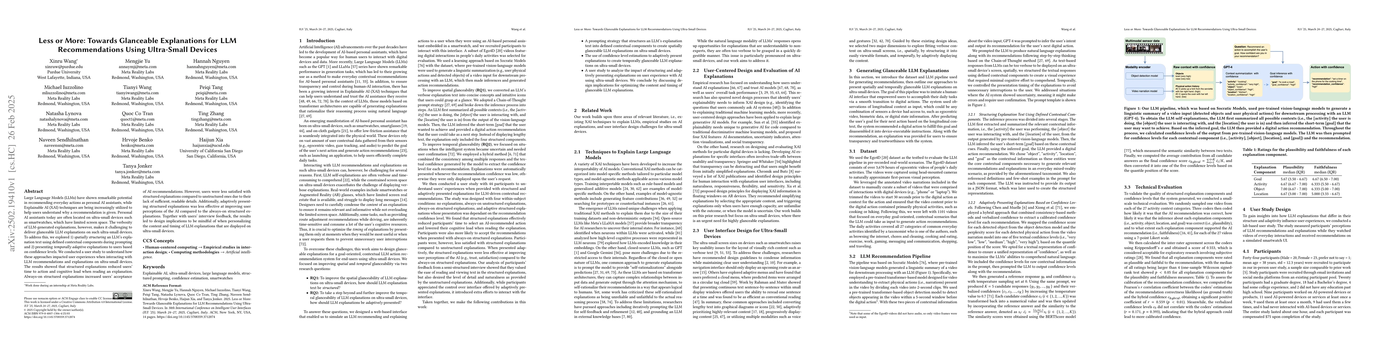 Thumbnail for Less or More: Towards Glanceable Explanations for LLM Recommendations
  Using Ultra-Small Devices