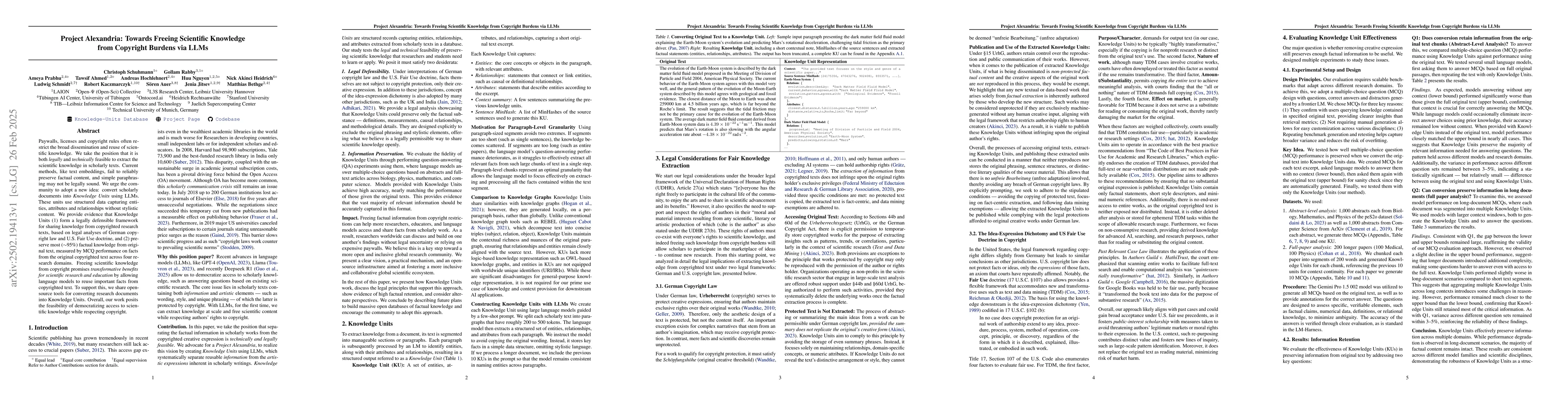 Thumbnail for Project Alexandria: Towards Freeing Scientific Knowledge from Copyright
  Burdens via LLMs