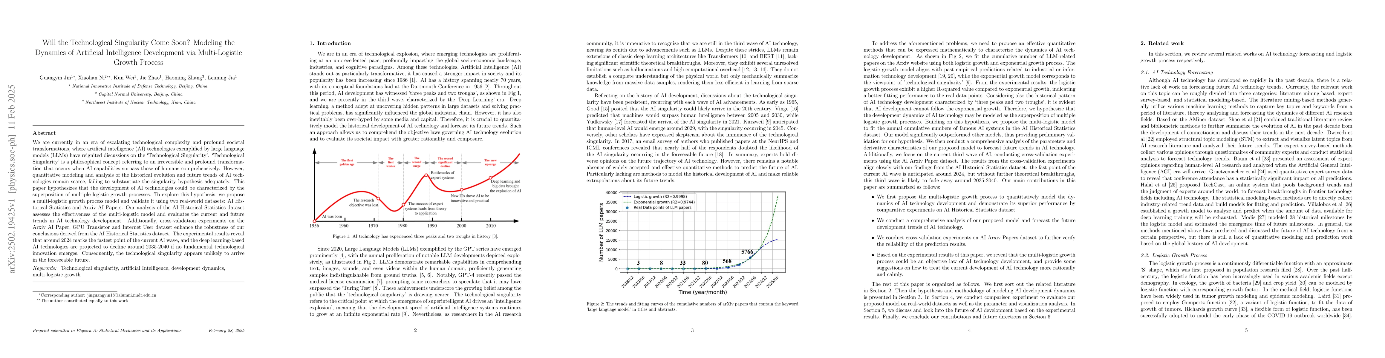Thumbnail for Will the Technological Singularity Come Soon? Modeling the Dynamics of
  Artificial Intelligence Development via Multi-Logistic Growth Process
