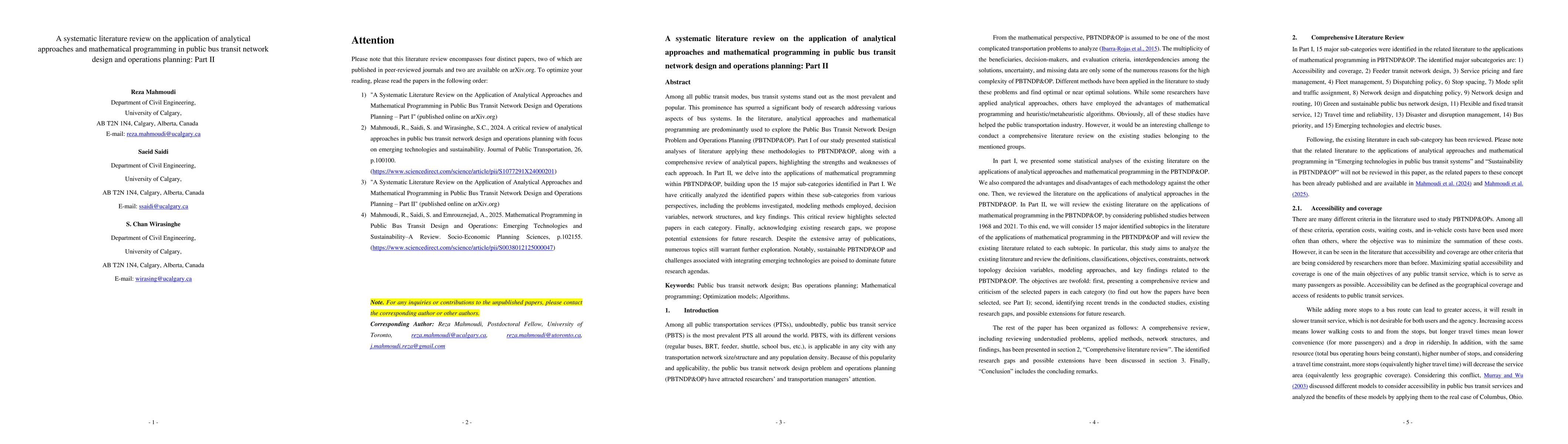 Thumbnail for A systematic literature review on the application of analytical
  approaches and mathematical programming in public bus transit network design
  and operations planning: Part II