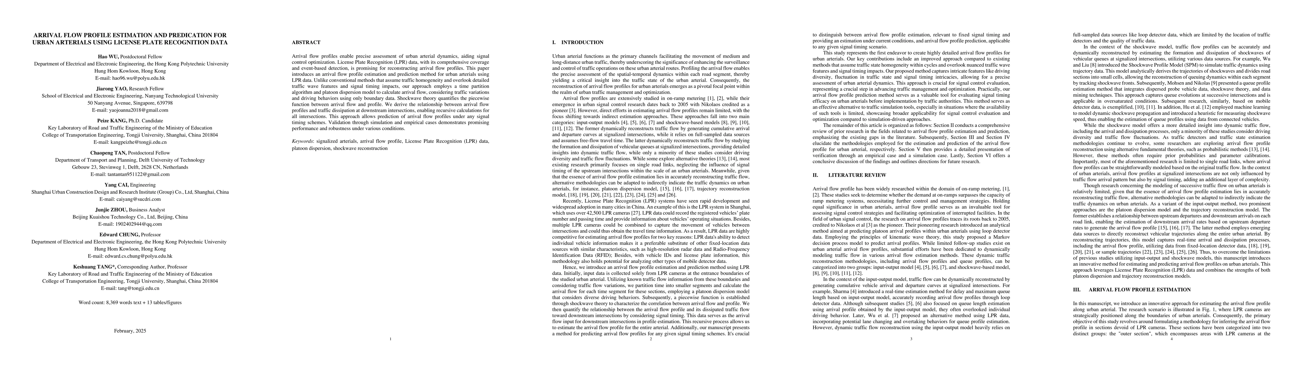 Thumbnail for Arrival flow profile estimation and predication for urban arterials
  using license plate recognition data