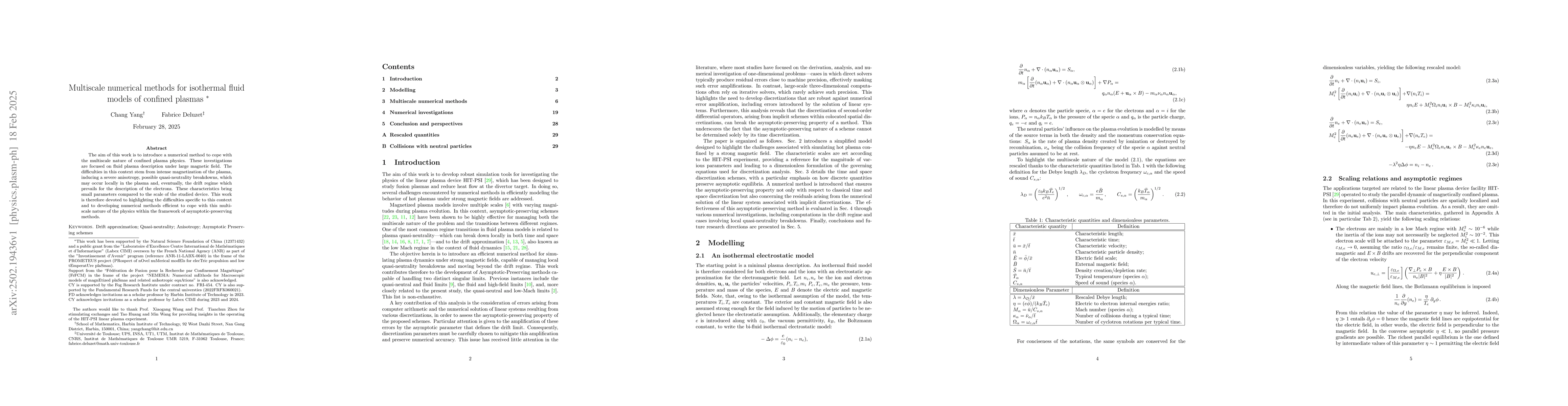 Thumbnail for Multiscale numerical methods for isothermal fluid models of confined
  plasmas