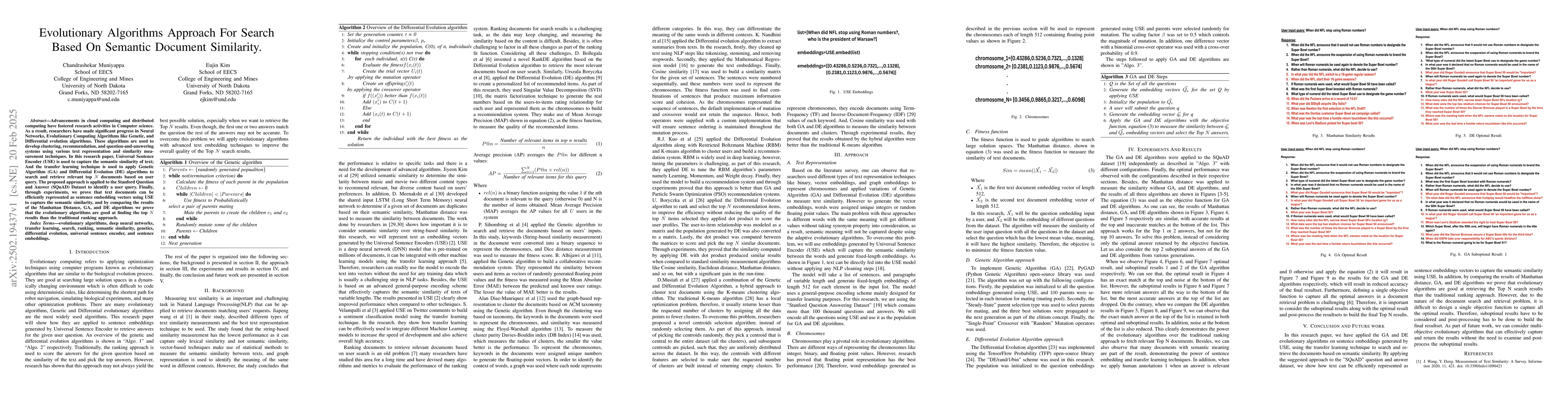 Thumbnail for Evolutionary Algorithms Approach For Search Based On Semantic Document
  Similarity