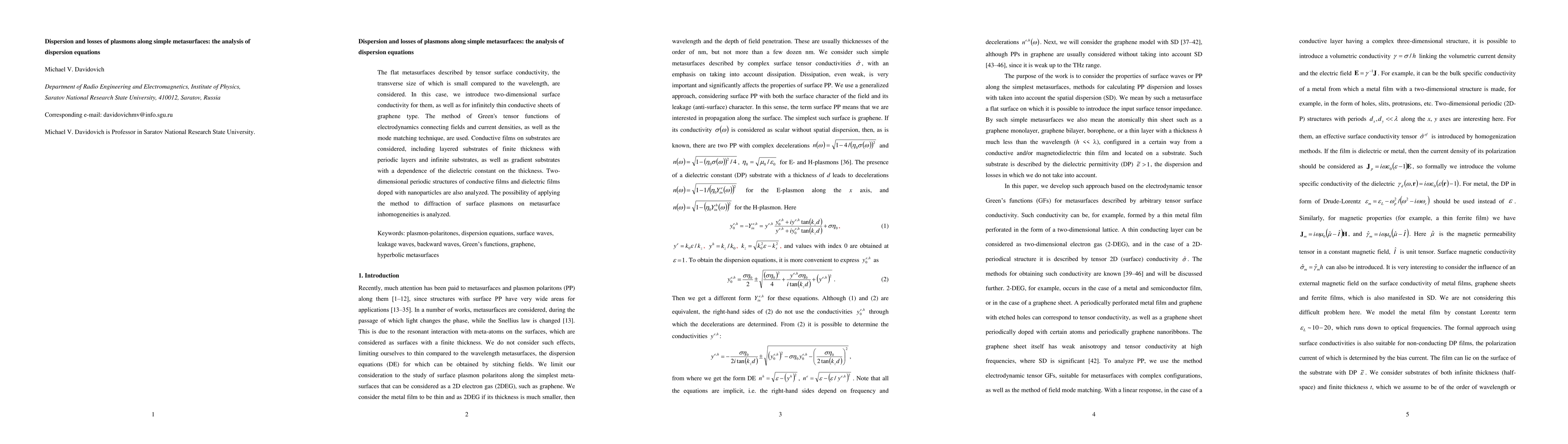Thumbnail for Dispersion and losses of plasmons along simple metasurfaces: the
  analysis of dispersion equations