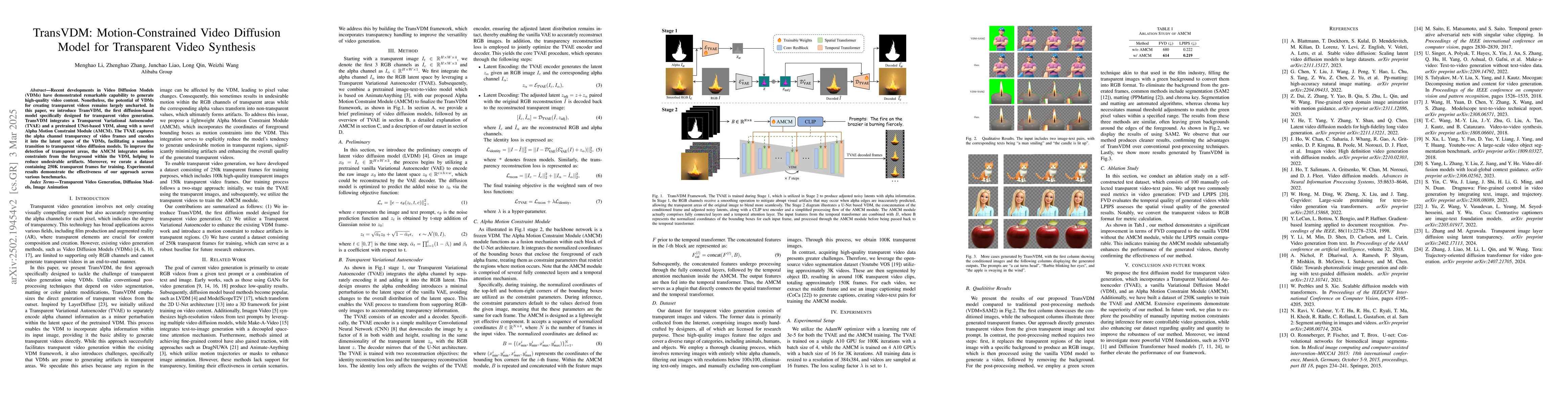 Thumbnail for TransVDM: Motion-Constrained Video Diffusion Model for Transparent Video
  Synthesis