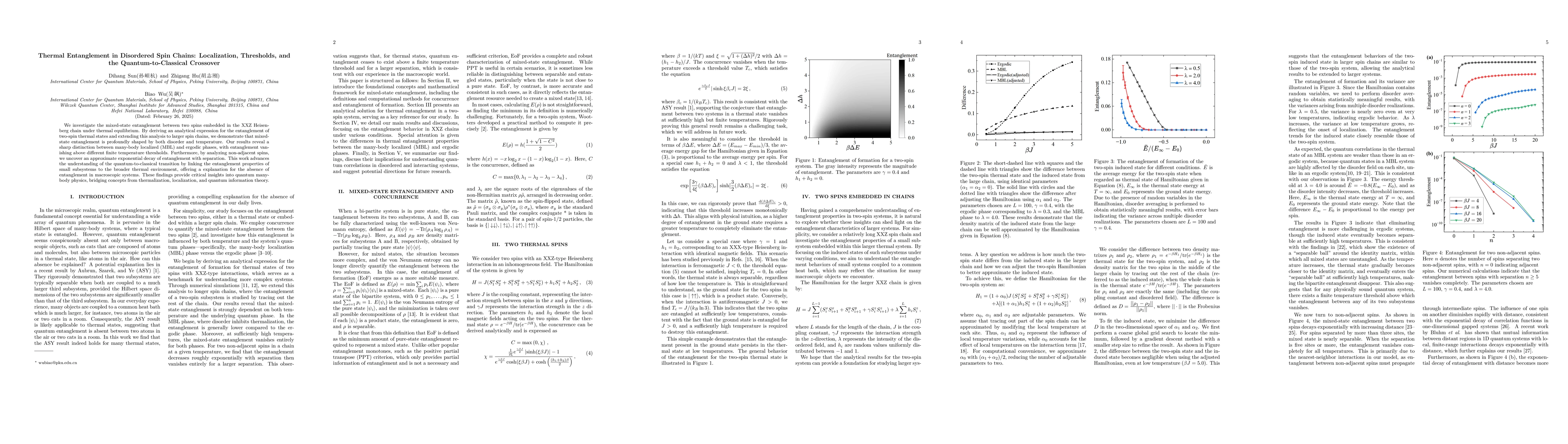 Thumbnail for Thermal Entanglement in Disordered Spin Chains: Localization,
  Thresholds, and the Quantum-to-Classical Crossover