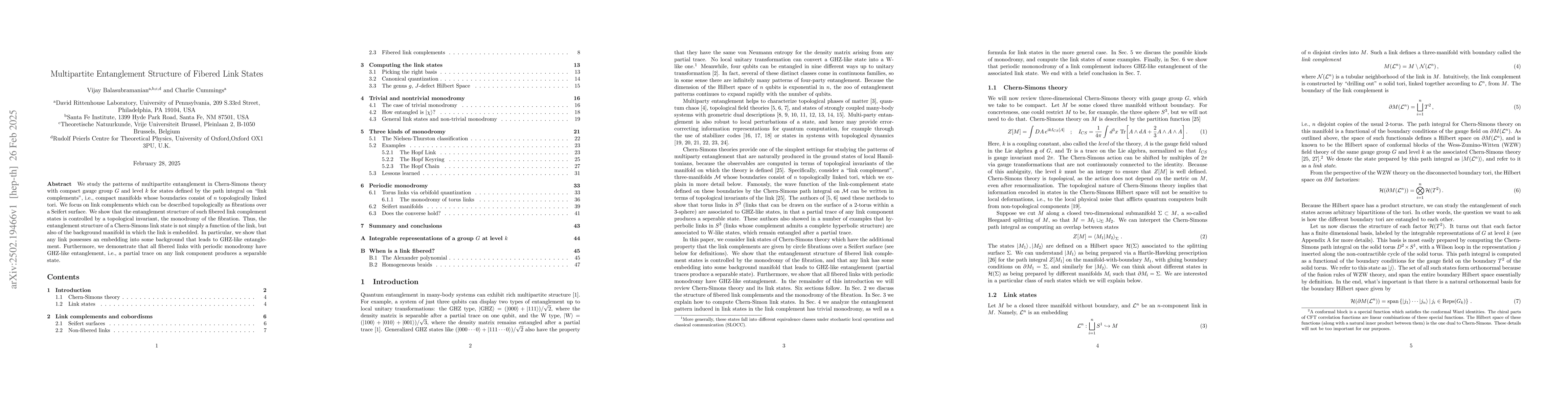 Thumbnail for Multipartite Entanglement Structure of Fibered Link States