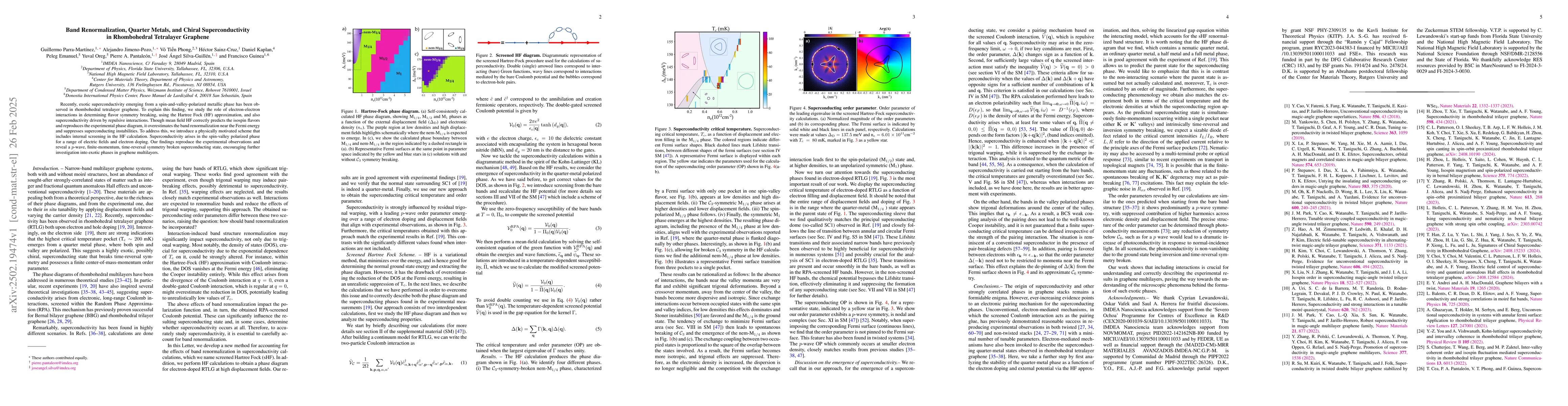 Thumbnail for Band Renormalization, Quarter Metals, and Chiral Superconductivity in
  Rhombohedral Tetralayer Graphene