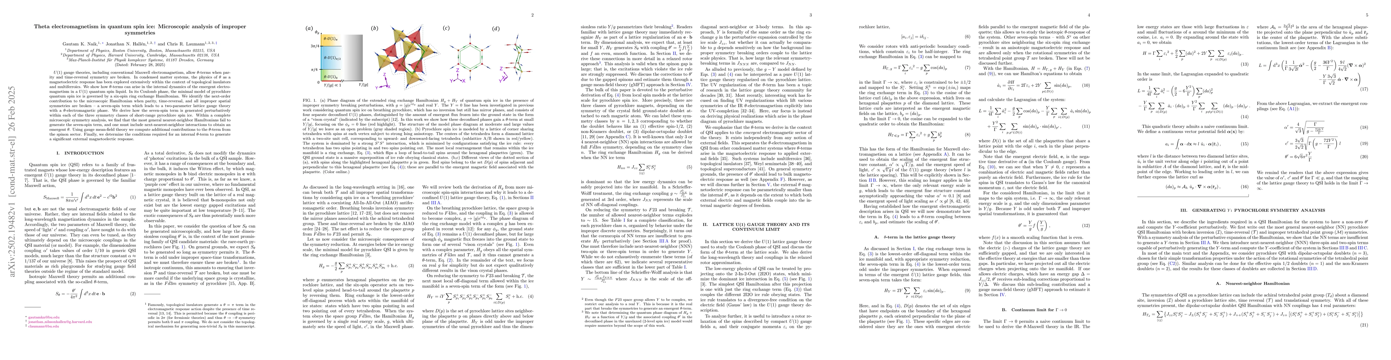 Thumbnail for Theta electromagnetism in quantum spin ice: Microscopic analysis of
  improper symmetries
