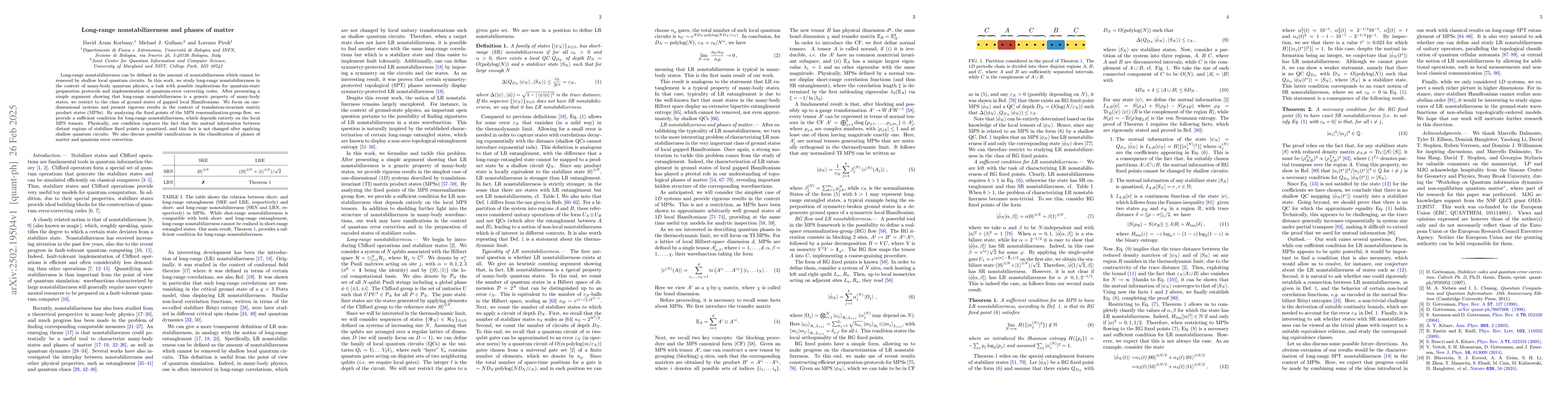 Thumbnail for Long-range nonstabilizerness and phases of matter