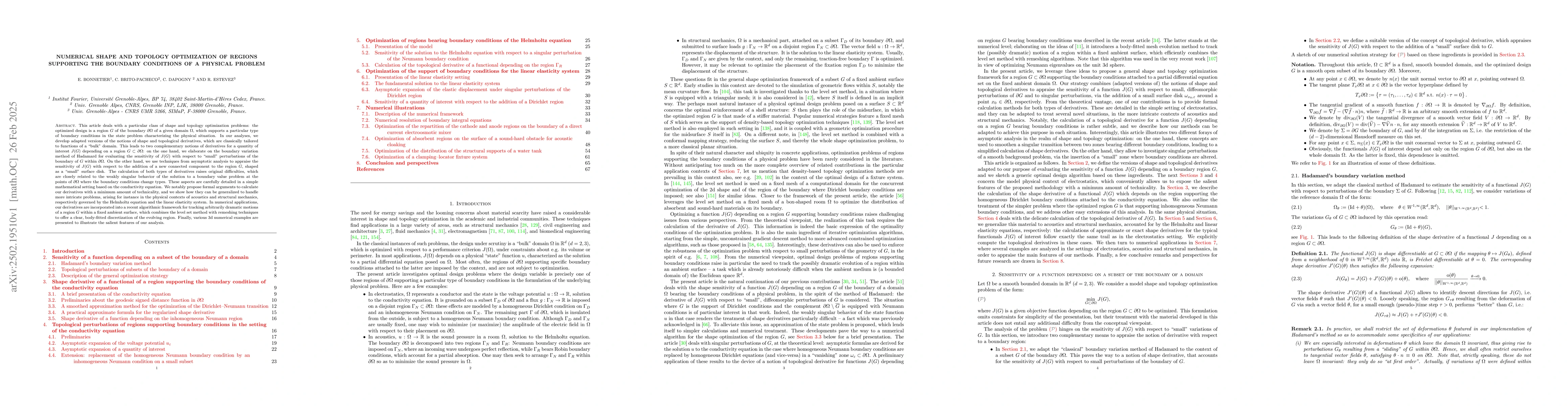 Thumbnail for Numerical shape and topology optimization of regions supporting the
  boundary conditions of a physical problem
