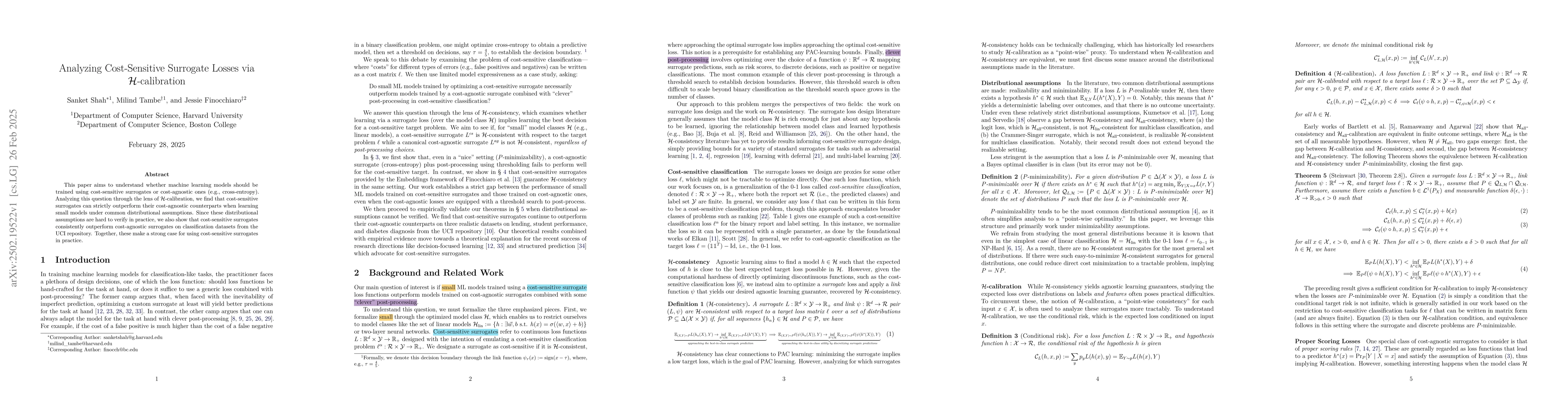 Thumbnail for Analyzing Cost-Sensitive Surrogate Losses via $\mathcal{H}$-calibration
