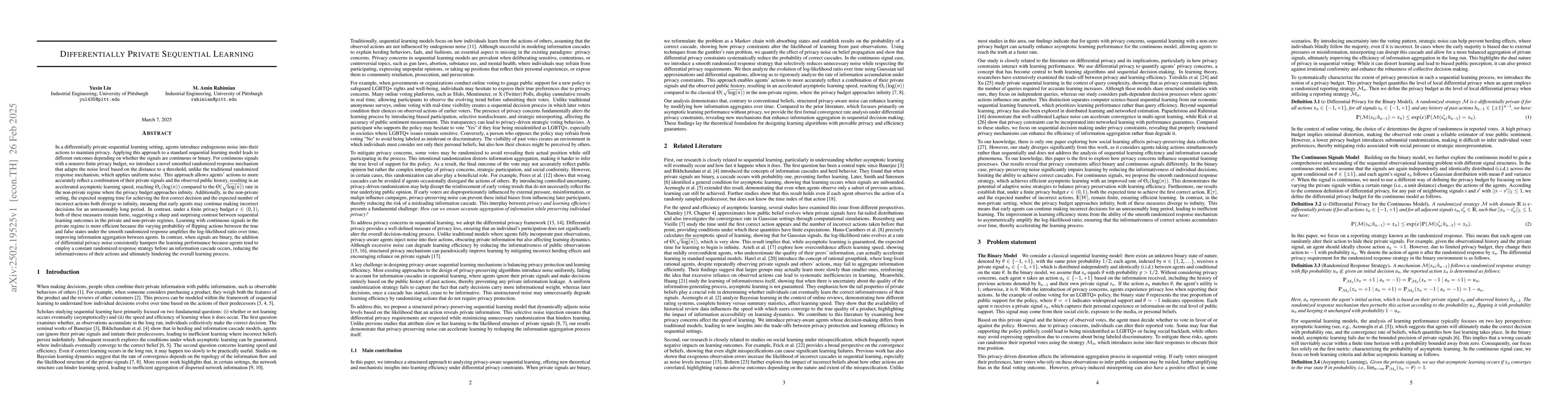 Thumbnail for Differentially Private Sequential Learning
