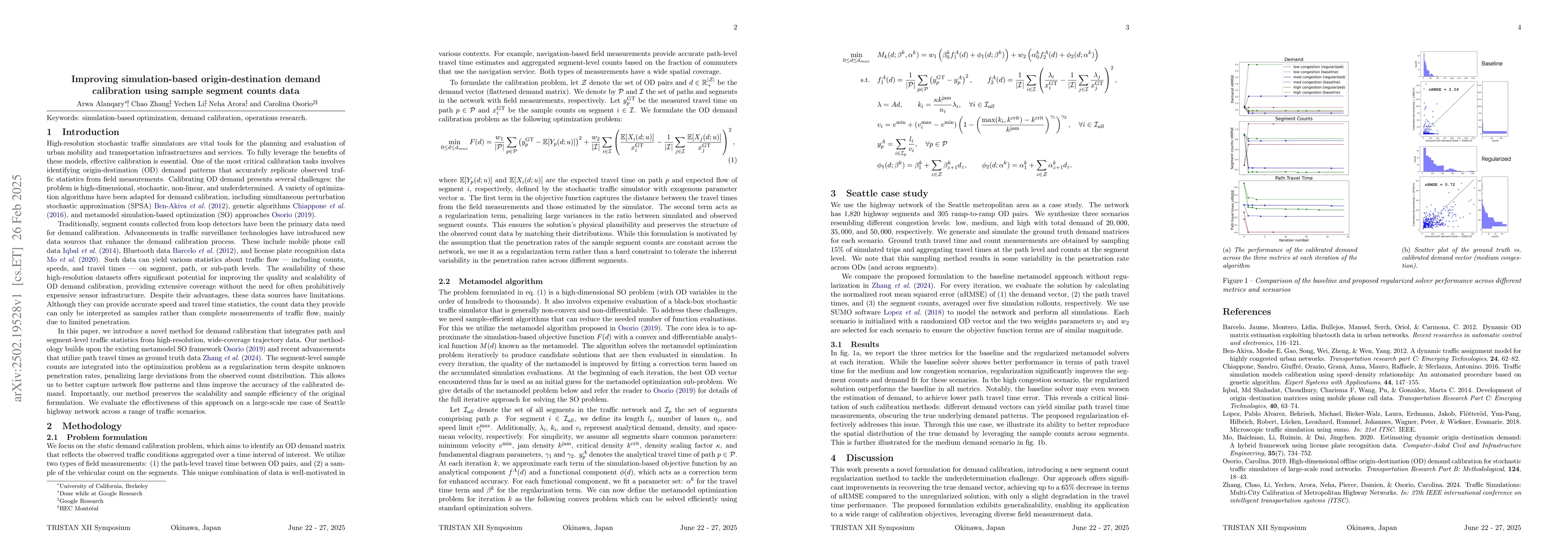 Thumbnail for Improving Simulation-Based Origin-Destination Demand Calibration Using
  Sample Segment Counts Data