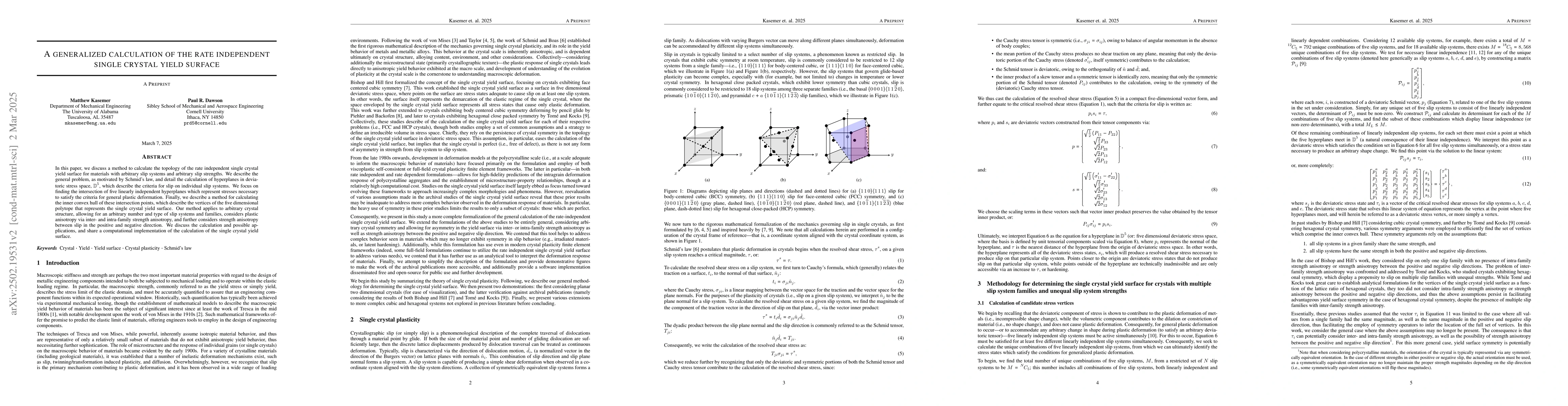 Thumbnail for A generalized calculation of the rate independent single crystal yield
  surface