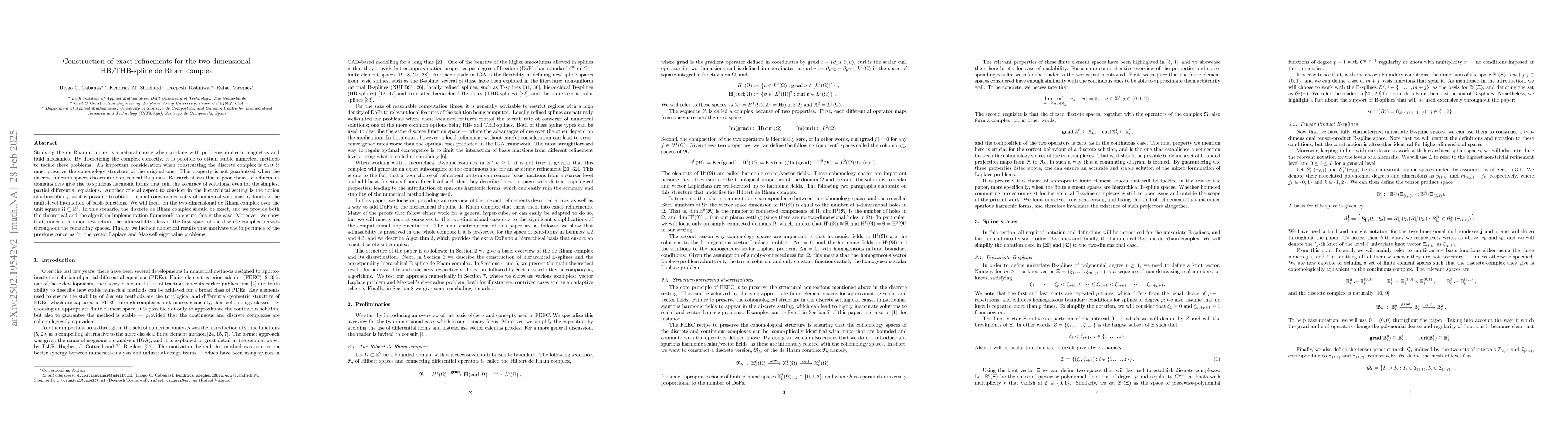Thumbnail for Construction of exact refinements for the two-dimensional HB/THB-spline
  de Rham complex