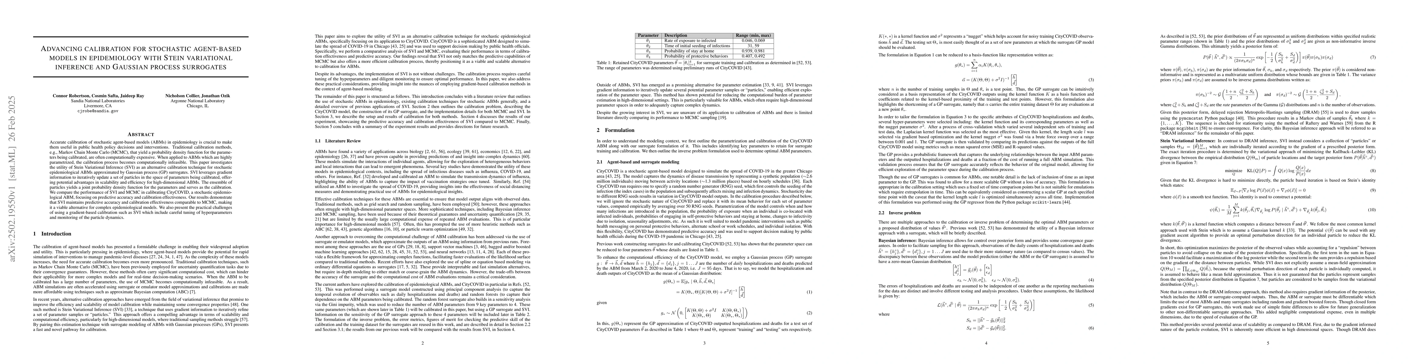 Thumbnail for Advancing calibration for stochastic agent-based models in epidemiology
  with Stein variational inference and Gaussian process surrogates