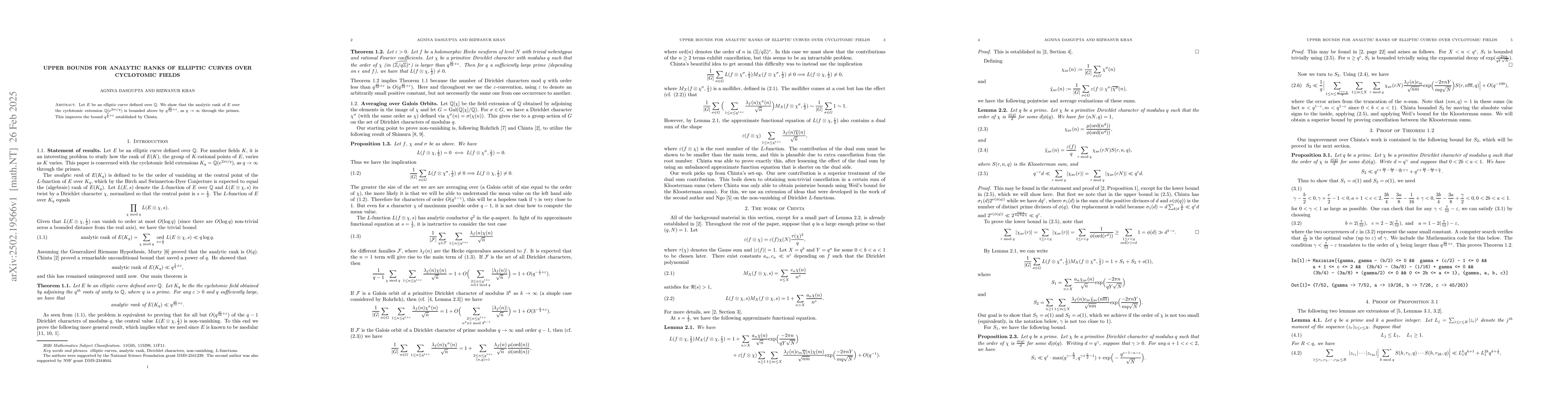 Thumbnail for Upper bounds for analytic ranks of elliptic curves over cyclotomic
  fields