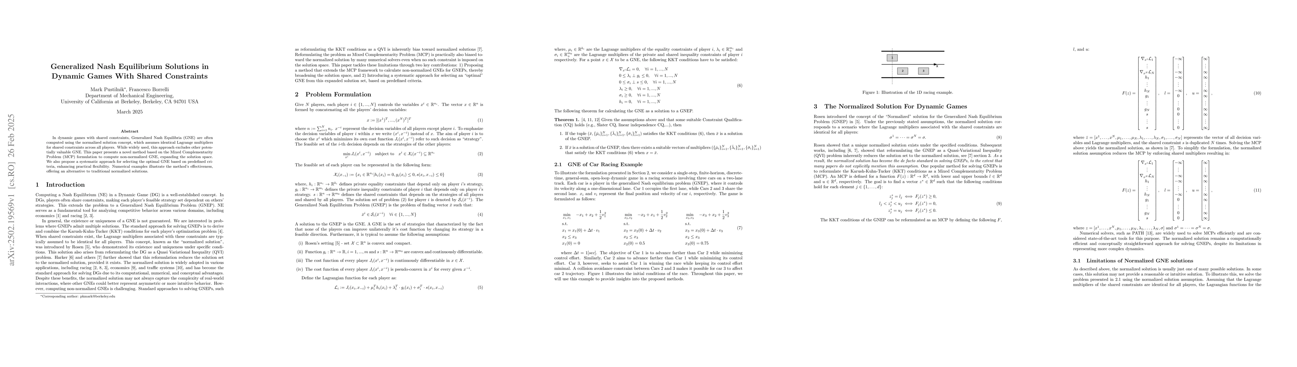 Thumbnail for Generalized Nash Equilibrium Solutions in Dynamic Games With Shared
  Constraints