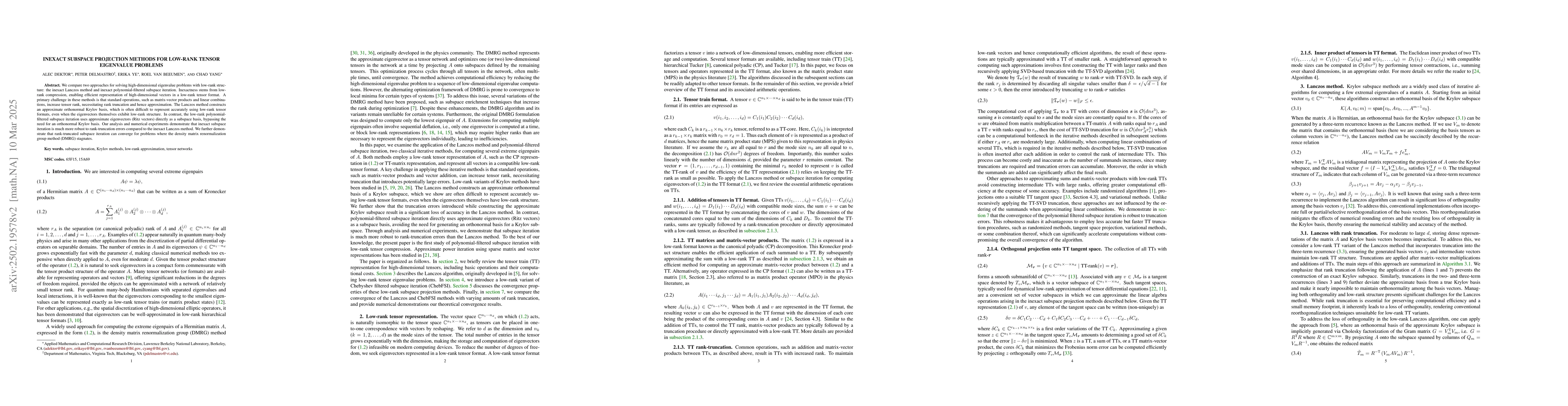 Thumbnail for Inexact subspace projection methods for low-rank tensor eigenvalue
  problems