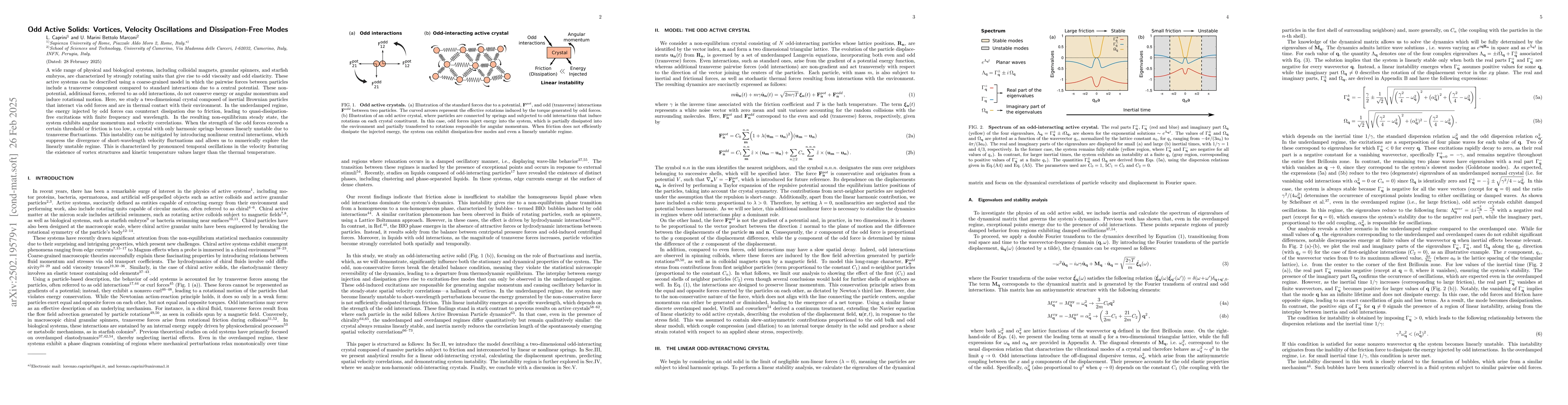 Thumbnail for Odd Active Solids: Vortices, Velocity Oscillations and Dissipation-Free
  Modes
