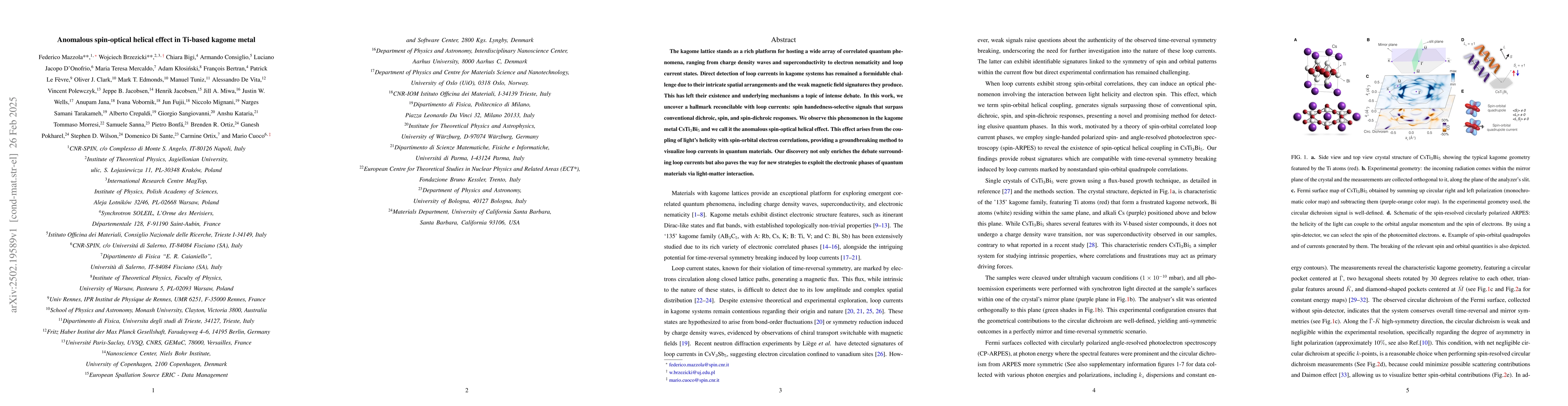 Thumbnail for Anomalous spin-optical helical effect in Ti-based kagome metal