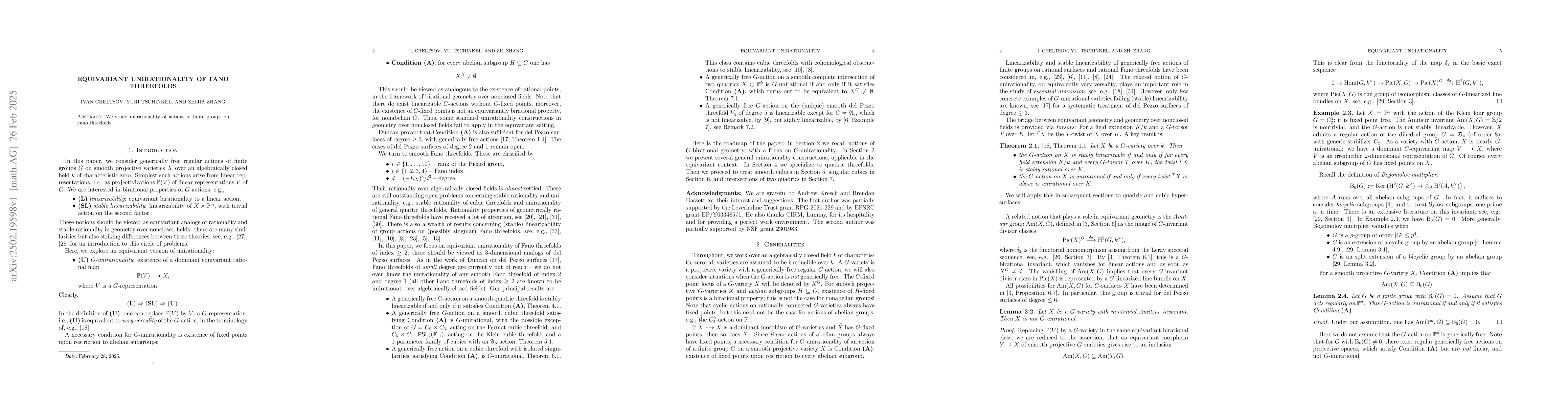 Thumbnail for Equivariant unirationality of Fano threefolds
